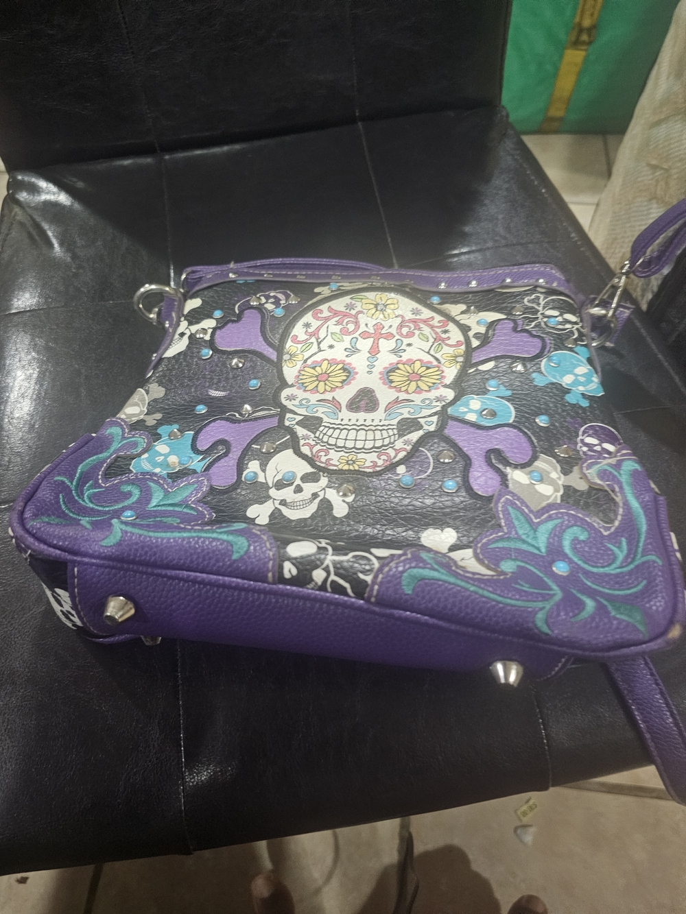 Purple Sugar Skull Crossbody Bag - Vibrant Day of the Dead Design